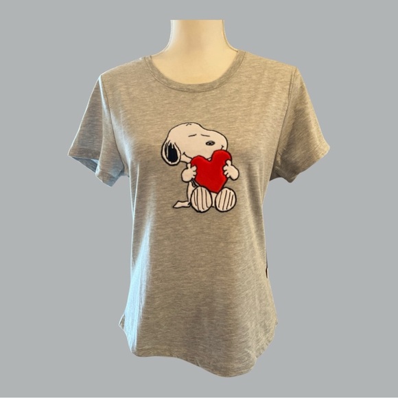 Gray Short Sleeve Tee with Snoopy Graphic - Picture 1 of 5